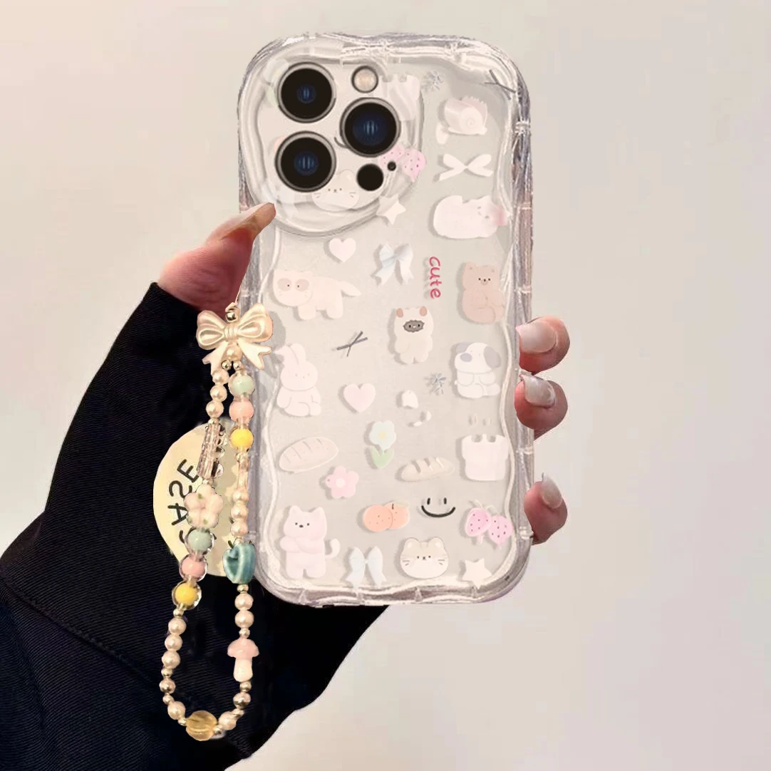 Cute Cartoon Wrist Strap Silicone Case - 귀여운 고양이 리본 손목 체인 케이스