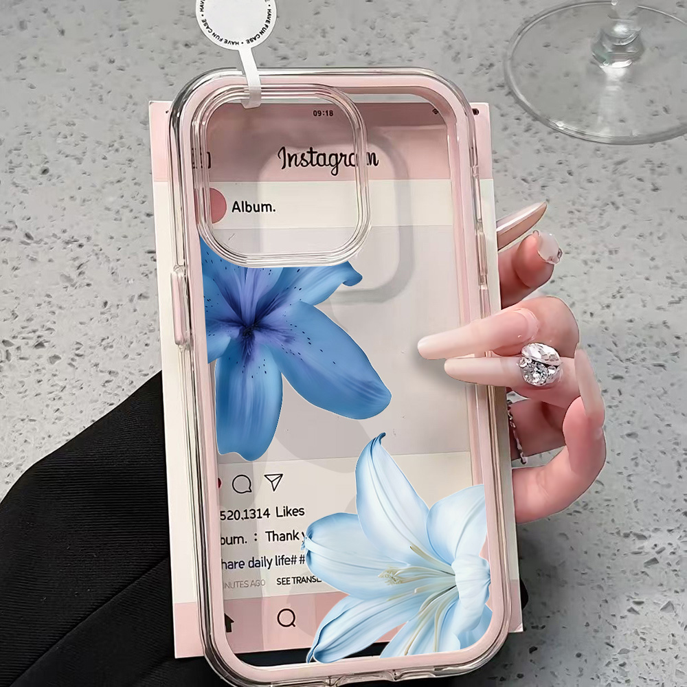 Clear Shockproof Bumper Case - 블루 릴리 플라워 투명 폰 케이스