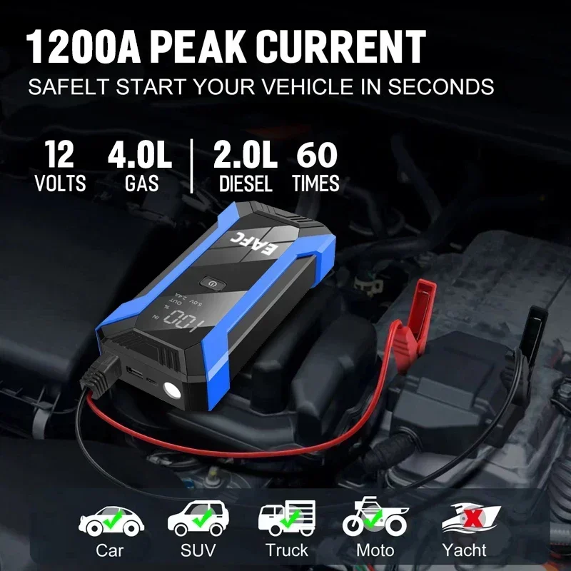 12V 자동차 점프 스타터 1200A 출력 휴대용 비상 - Power Banks 리뷰 및 가격