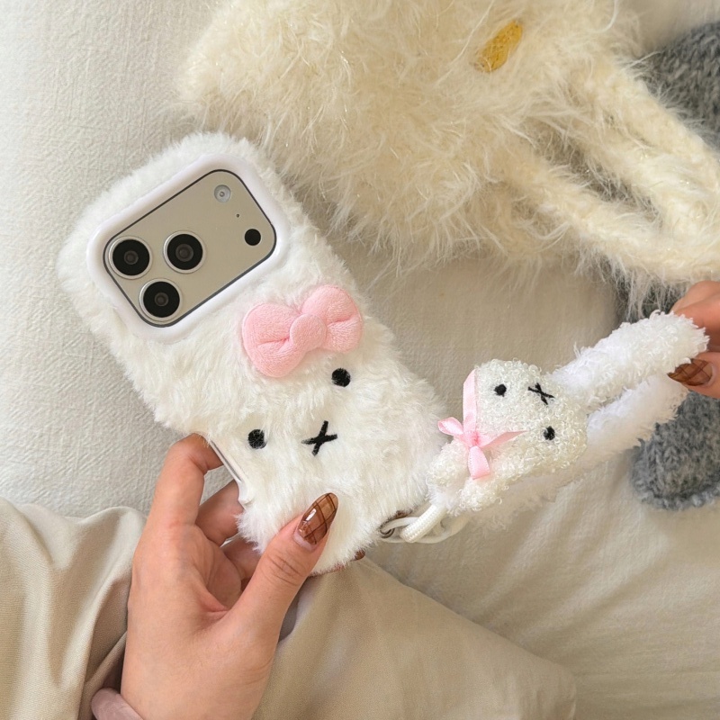 귀여운 만화 흰색 털복숭이 미피 폰 케이스 아이폰 17 - Cute Cartoon Wrist Strap Silicone Case 리뷰 및 가격